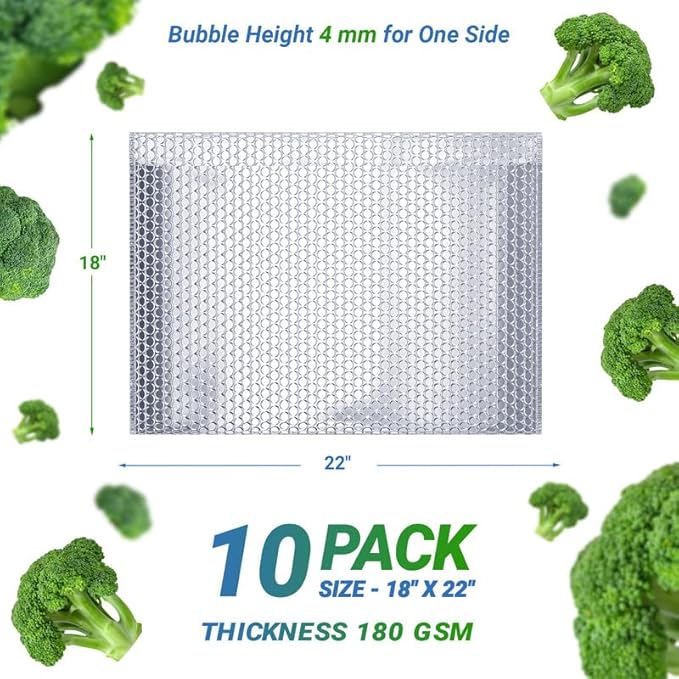 Amiff Silver Thermal Bubble Mailer, 18 x 22 Inches. 10 Pack Metallic Bubble Mailers. Self-Seal Insulated Mailers for Cold Shipping. Padded Envelopes Waterproof. Thermal Bag for Food, Cosmetics