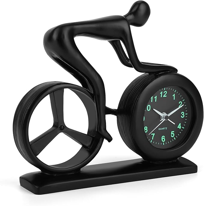 CIGERA Racing Bicycle Desk Alarm Clock Battery Operated, Glow-in-The-Dark Dial, Silent Non-Ticking | Unique Cycling Gift for Cyclists, Students, Teachers | Office, Desk, Shelf Decor