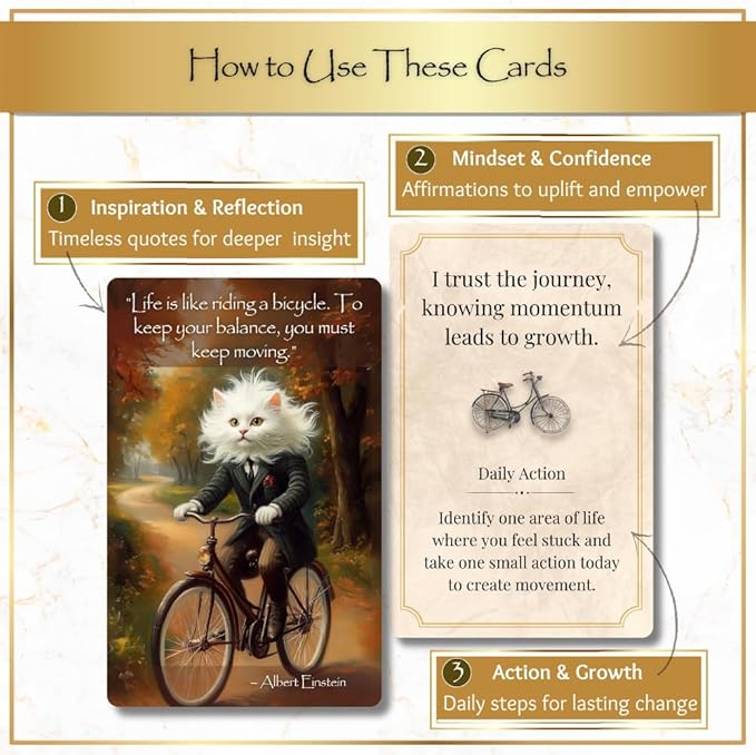 Paws of Wisdom Motivational 54-Card Deck. Cat-Themed Historical Quotes, Positive Affirmations & Daily Actions for Personal Growth. Mindfulness & Self-Care Gift for Women, Adults, Teens, & Teachers