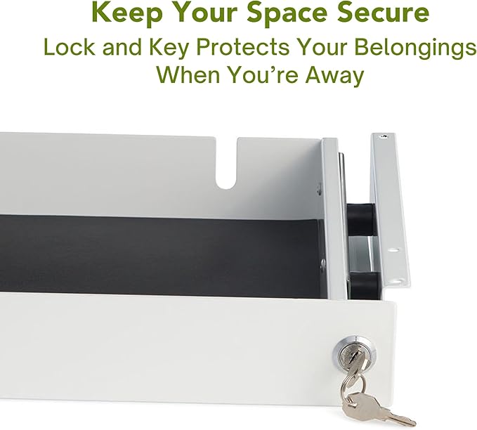 PERFECT POSTURE Under Desk Storage Drawer With Lock – Slim Pen & Pencil Drawer for Regular & Sit-Stand Standing Desks, White (33” x 9.4”)