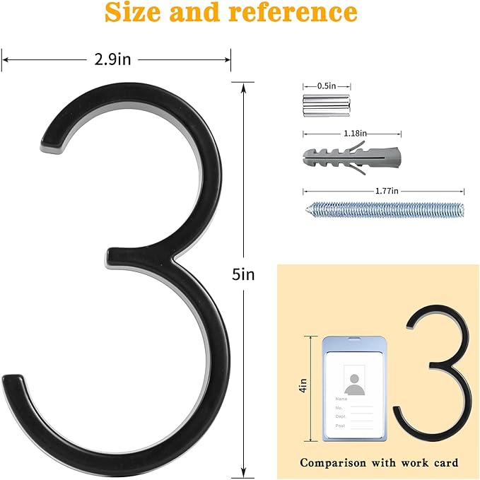 5" Floating Stainless Steel Address House Number, Modern Metal Anti-Rust House Numbers with Nail Kits for Door Garden Mailbox Decor Visibility Signage (3)