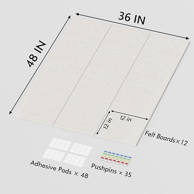Neatsure Large Cork Board for Wall, 48" x 36" Bulletin Board with Pushpins, 12 Panels Felt Tiles Tack Push Pin Board for Office, Light Tan