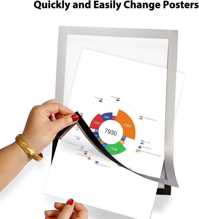 JIUYE 8.5x11 Magnetic Sign Holder,Self-Adhesive Magnetic Frames,Wall Mount Picture Display Frame with Magnet Strip Border for Window/Door/Fridge/Document Notice Paper(12Pcs,Silver)
