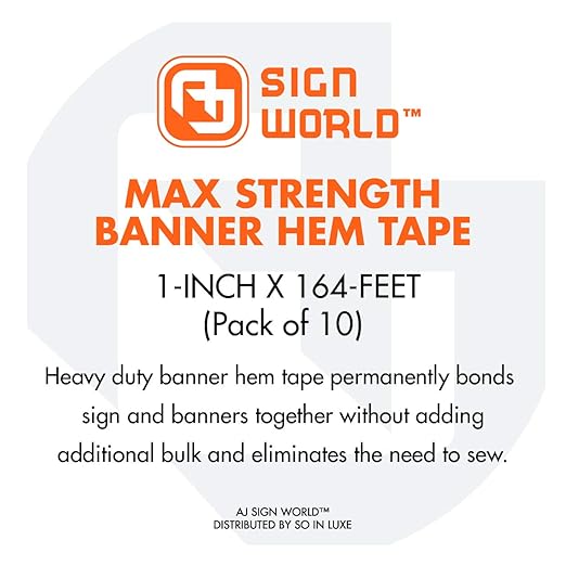 AJ Sign World 1" MAX Strength Banner Hem Double Sided Permanent Tape (1-Inch x 164-Feet/55 Yard, Pack of 10)