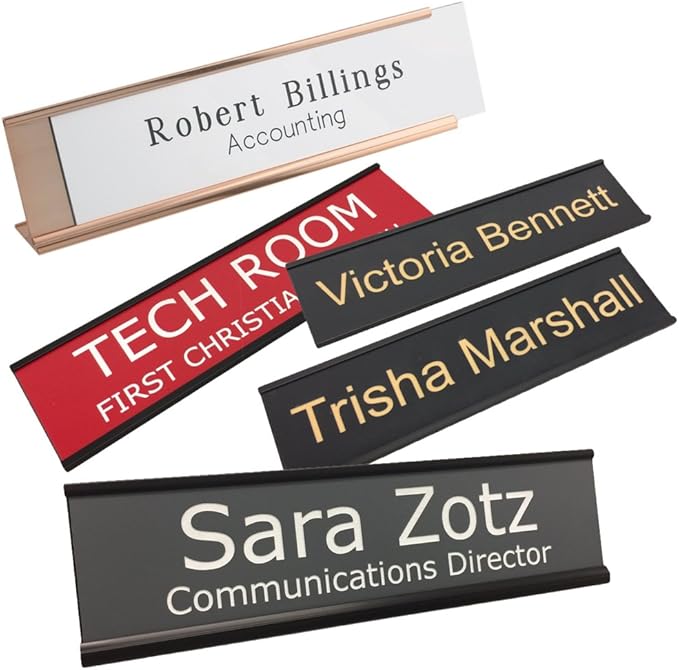 Made in USA Personalized Desk Name Plate – Custom Engraved Office Sign, 2”x8” – Choose Color, Font & Holder by Griffco Supply