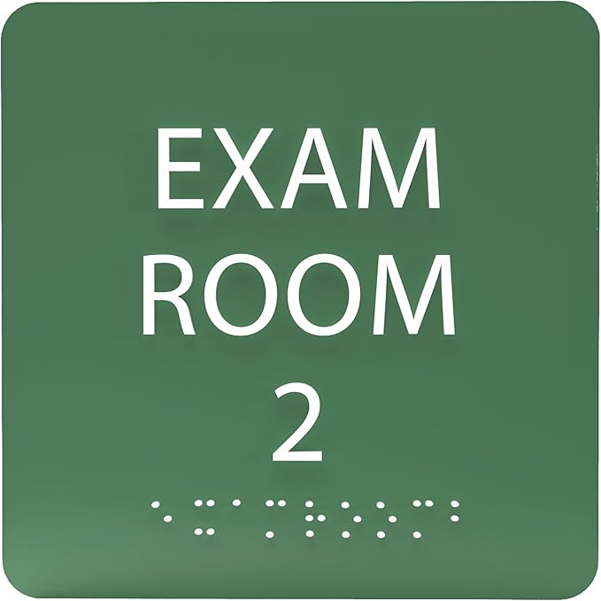 6" X6" Exam Room 2 Sign - ADA Compliant Tactile Graphics Grade 2 Braille Text Acrylic Wall Signs - Educational Institution Directional Assistance Test Center Door Sign for Schools