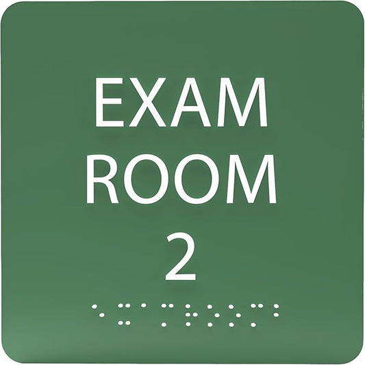 6" X6" Exam Room 2 Sign - ADA Compliant Tactile Graphics Grade 2 Braille Text Acrylic Wall Signs - Educational Institution Directional Assistance Test Center Door Sign for Schools