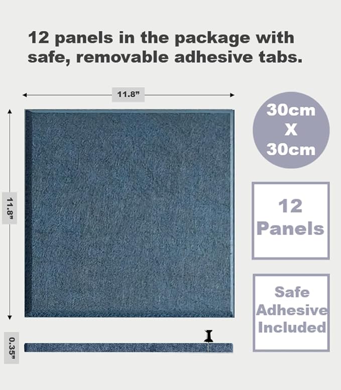 DECORITA Blue Felt Bulletin Board 47"x35" | Large Cork Bulletin Board Alternative for Office, Home & Classroom | Felt Wall Tiles (12-Pack) | Blue Classroom Decor Office Supplies | Prussian Blue