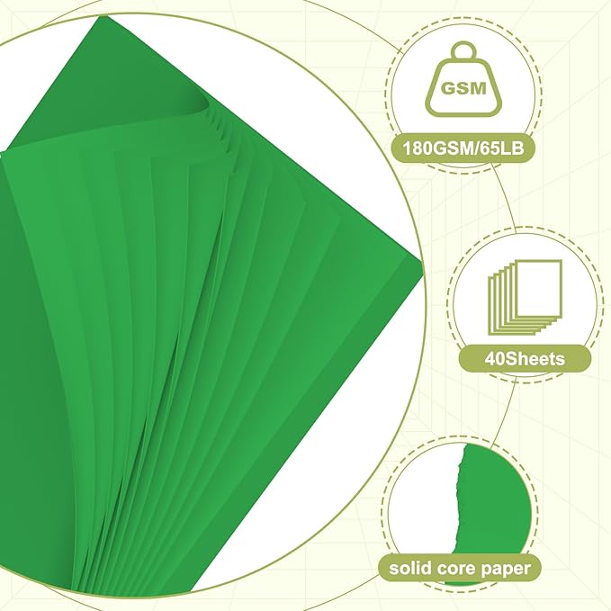 40 Sheets Cardstock 8.5x11, 65lb Dark Green Card Stock, Construction Paper, 180gsm Thick Printer Paper for Printing, Painting, Card Making, Kids School Supplies,Party Decorations