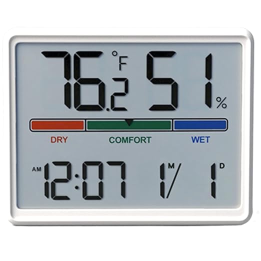 Luzsco Digital Hygrometer Indoor Thermometer, Clock with Temp & Humidity, Temp Gauge with Comfort Indicator, Wall/Magnetic/Desk Alarm Clock for Bedroom, Baby Room, Office, Kitchen, Garage (White)