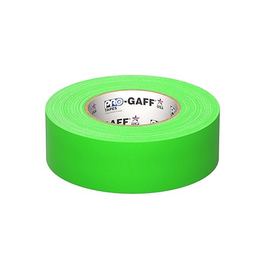 2" Width ProTapes Pro Gaff Premium Matte Cloth Gaffer's Tape With Rubber Adhesive, 50 yds Length x, Fluorescent Green (Pack of 1)