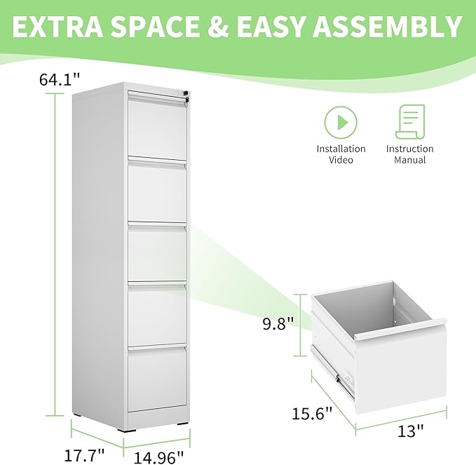 OPTYMIRA Metal File Cabinet with Drawer Heavy Duty Locking File Cabinets Home Office Steel Filing Cabinet Vertical File Cabinets for Legal/Letter Size File,Assembly Required