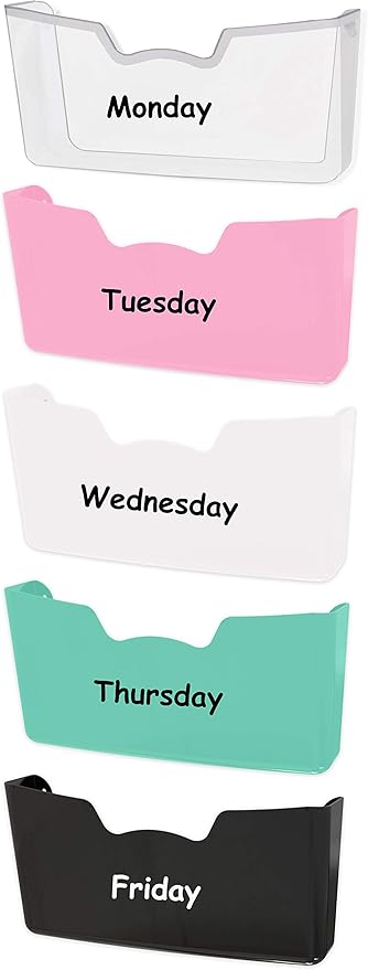 Simple Houseware Single Pocket Wall Mount for Hanging File Holderr, 5 Packs, Assorted Colors