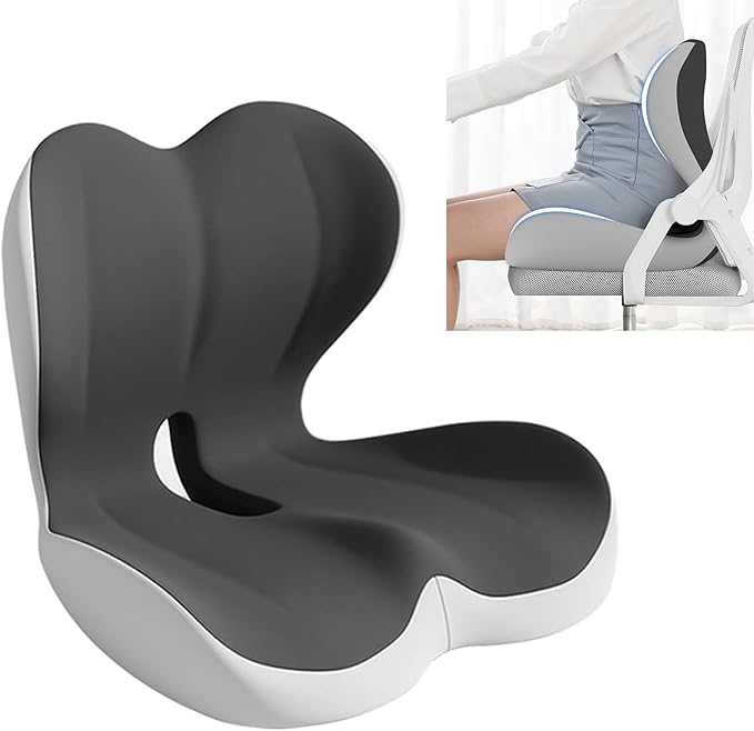 Mogdeker L-Shaped Seat Cushion for Long Sitting,Memory Foam Ergonomic Back Support Driving Seat Cushion for Back Pain,Non-Slip Design for Car, Truck, Home Chair & Office Seat (Black Gray)