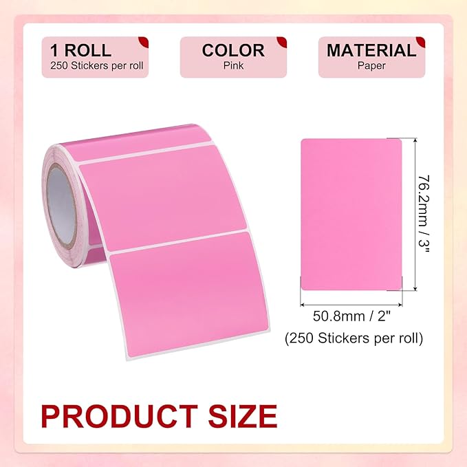 PATIKIL 2 x 3 Inch Rectangle Inventory Color Coding Labels 1 Roll, Square Self-Adhesive Inventory Label Stickers for Office Home Organization Name Tags, 250 Per Roll, Pink