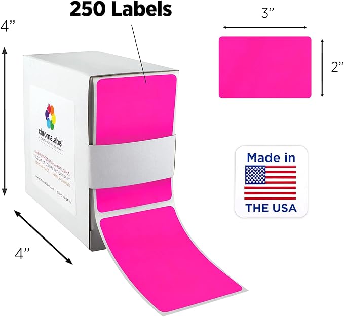 ChromaLabel 2 x 3 Inch Fluorescent Color Code Labels, 5 Assorted Colors, 250 Labels per Box