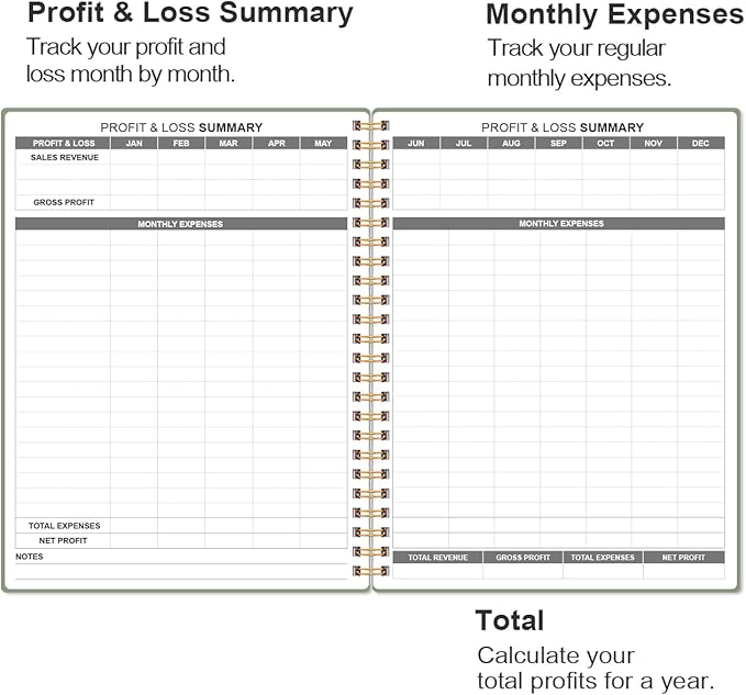 Heveboik Income & Expense Log Book - A4 Income and Expense Tracker for Small Business, Accounting Bookkeeping Tracking for Woman and Man, 8" x 10.5", Green