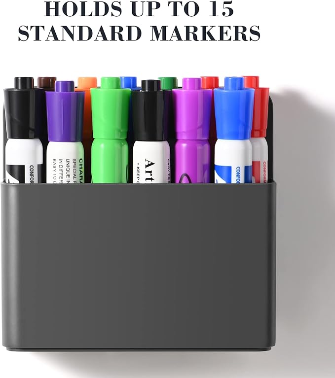Lidwot Grey Strong Magnetic Dry Erase Marker Holders - Pen Holders for Whiteboard, Fridge, Locker, Magnetic Organizer for Office, Kitchen, and School. No Drilling, Nails, or Glue Needed