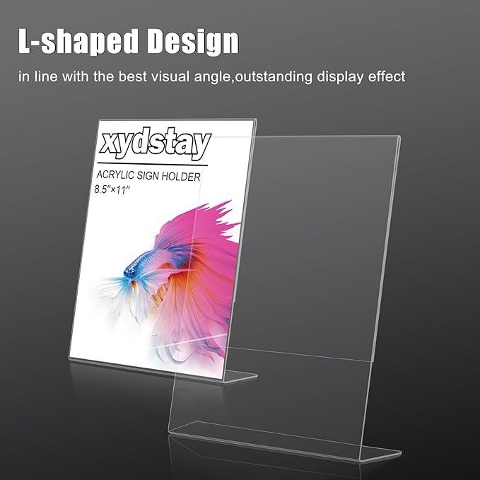 xydstay 12pack 8.5x11 Acrylic, L Shape Clear Plastic, Menu Holder, Unbreakable Table Sign Holder for Restaurant, Office, School, Store and Home Use