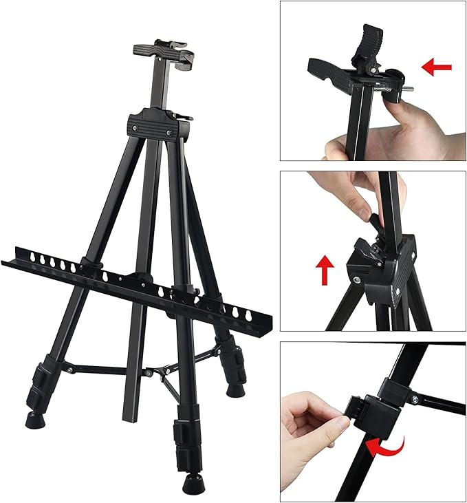 RRFTOK Artist Easel Stand,Metal Tripod Adjustable Easel for Painting Canvases Height from 21" to 66" with Reinforced Triangle,Carry Bag for Table-Top/Floor Drawing and Didplaying(3pack).