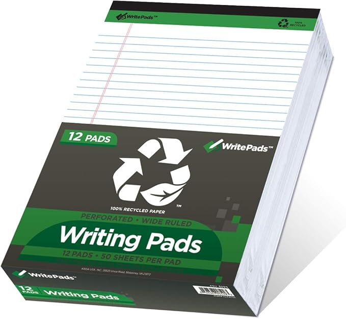 KAISA Legal Notepads 8.5"x11.75"，12pads note pads Writing Pads Recycled Paper, Wide Ruled Perforated 50 sheets Hard Back Notepads 8-1/2"x 11-3/4" Writing Tablet Canary For Office Supplies (Pack of 12pc) KSU-5293