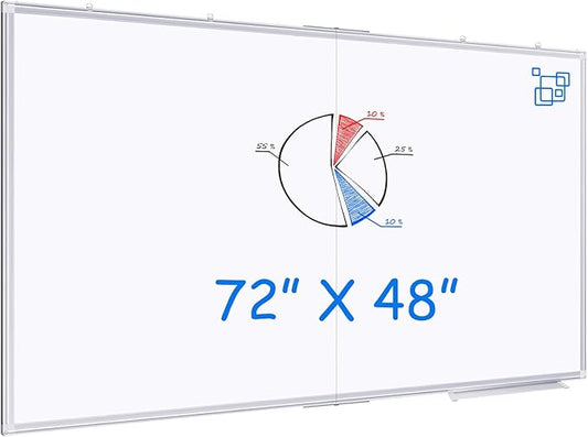 Magnetic White Board Dry Erase Board for Wall，72" x 48" (6ft x 4ft) Wall-Mounted Aluminum Frame Marker Board, Foldable Portable Whiteboard with a Long Pen Tray for School, Classroom, Office & Home