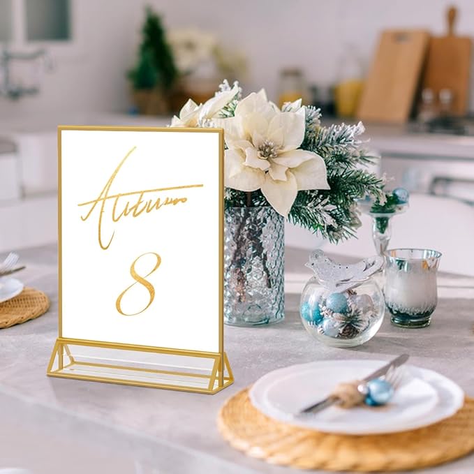 PPH-Sisy Acrylic Sign Holder 8.5 x 11, Double Sided Clear Display Stand, Gold Flyer Holder 8.5 x 11 for Home Office Shop Restaurant 4 Pcs