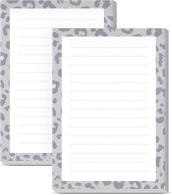 SXboxing Sticky Notes 4X6 Inches, 2 Pack Large Cute Self-Stick Pads, Bright Funny Memo Pads Easy to Stick for Home, Office Grey Cute Leopard