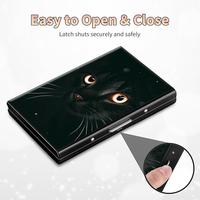 BWEGRHE Slim Credit Card Holder, Black Cat Glitter RFID Blocking Metal Wallet for Men & Women, Aluminum Minimalist Hard Case Pocket-Sized Business Cards Organizer (Fits Up to 10 Cards)