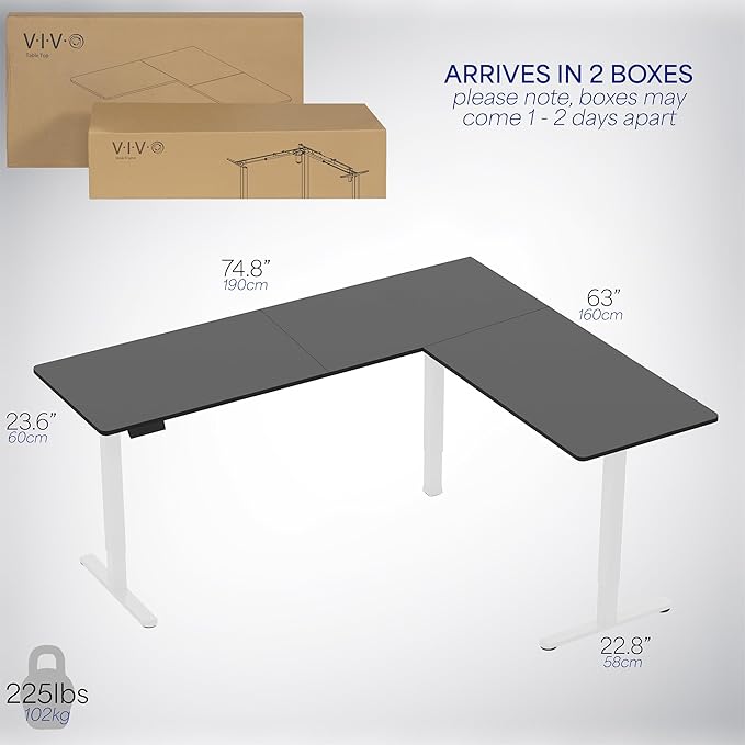 VIVO Electric Corner 75 x 63 inch L-Shaped Standing Desk, Memory Height Adjustment, Black Top White Frame, DESK-E3CTWB-75