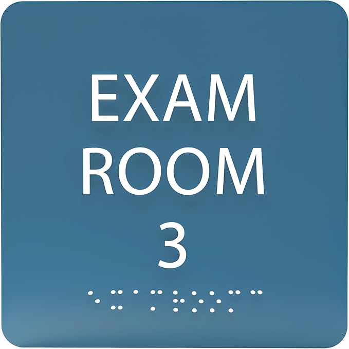 ADA CENTRAL SIGNS - 6" X6" Exam Room 3 Sign - ADA Compliant Tactile Graphics Grade 2 Braille Text Acrylic Wall Signs - Educational Institution Directional Assistance Test Center Door Sign for Schools