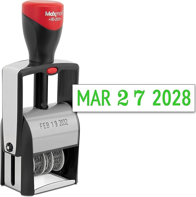MaxMark Heavy Duty Date Stamp, Large Date Size - Exclusive 12-Year Band - Green Ink
