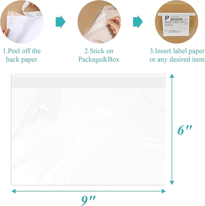 6”×9” Self-Adhesive Shipping Label Sleeves, FungLam Shipping Label Sleeves, Packing List Envelopes, Clear Top Loading Packing List, Shipping Labels Pouches for Shipping Labels/Files 100 Pack