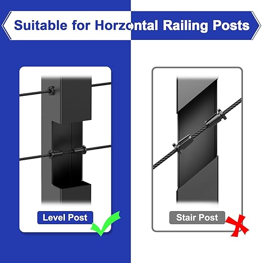 BLIKA Upgraded 20 Pack Stainless Steel Black Protector Sleeves for 1/8" 5/32" or 3/16" Deck Cable Railing, for Metal Posts, T316 Marine Grade, Cable Railing Protector Sleeves, Cable Railing Post Kits