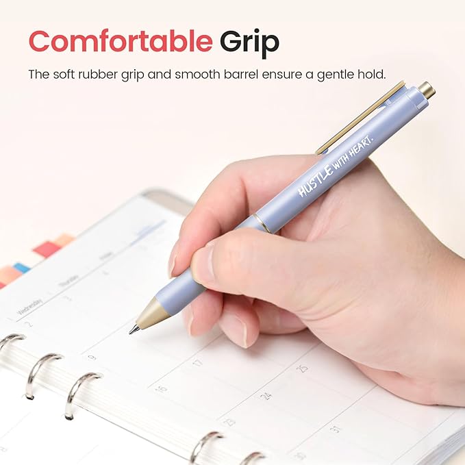 Taja Gel Pens, 6 Pcs Quick Dry Black Gel Ink Pens, 0.5mm Fine Point Smooth Writing Pens for Journaling and Note Taking, Cute Aesthetic Pens for Women & Men-Inspire