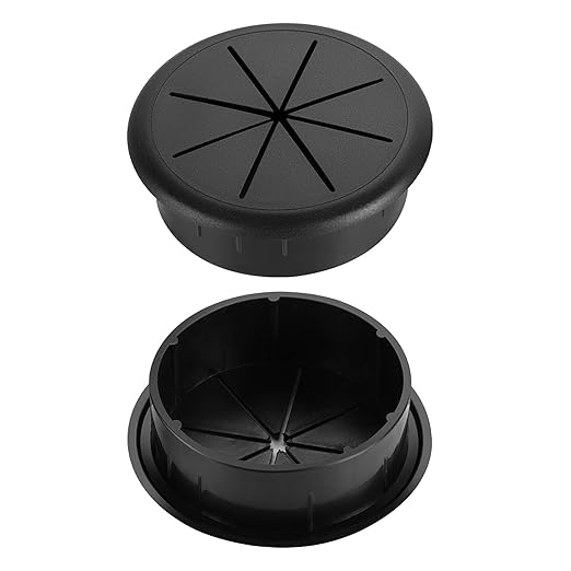 HYCC 5 Pack 2-3/8 Inch Flexible Desk Grommet,Organize Wires and Cables on Office Equipment, Computer Components, Entertainment Systems Effectively - Color: Black