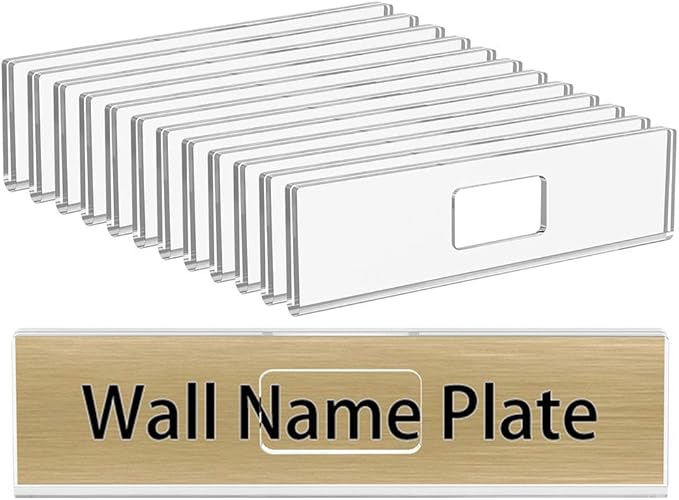 NIUBEE 12 Pack Acrylic Wall Name Plate Holder 2x8 Inch,Clear Plastic Sign Holder Horizontal with Double Sided Tape,Door Name Plates Set Small License Plates Frame For Office Home Classroom Teacher