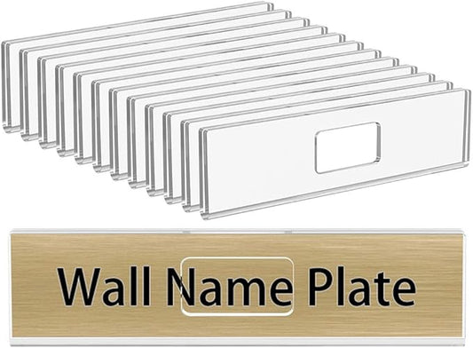 NIUBEE 12 Pack Acrylic Wall Name Plate Holder 2x8 Inch,Clear Plastic Sign Holder Horizontal with Double Sided Tape,Door Name Plates Set Small License Plates Frame For Office Home Classroom Teacher
