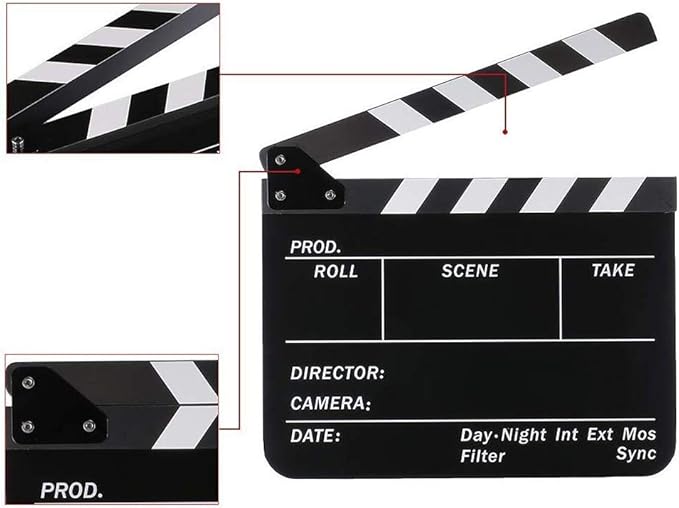 Coolbuy112 Movie Directors Clapboard, Photography Studio Video TV Acrylic Clapper Board Dry Erase Film Slate Cut Action Scene Clapper with a Magnetic Blackboard Eraser and Two Custom Pens, Black