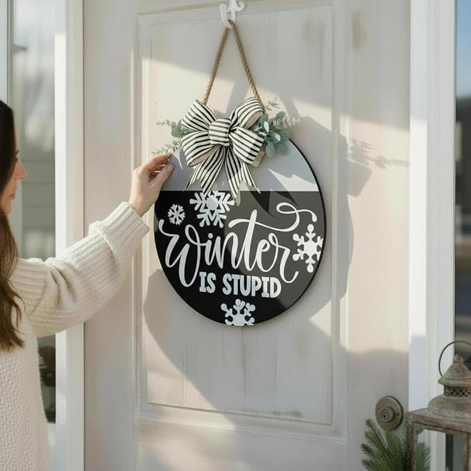 Wood front door sign Wood sign Home decor Welcome sign Sign for front door House warming gift Wedding gift (Winter is stupid2.0(UV092(A62) S004, 30" Width)