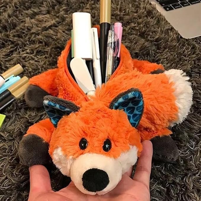 XZR Cute Pen Bag Case Box Stocking Stuffers Cute Creative Animal Cartoon Large Capacity Shark Bird Zipper Organizer Storage Bag Box Nice Gift (Fox)