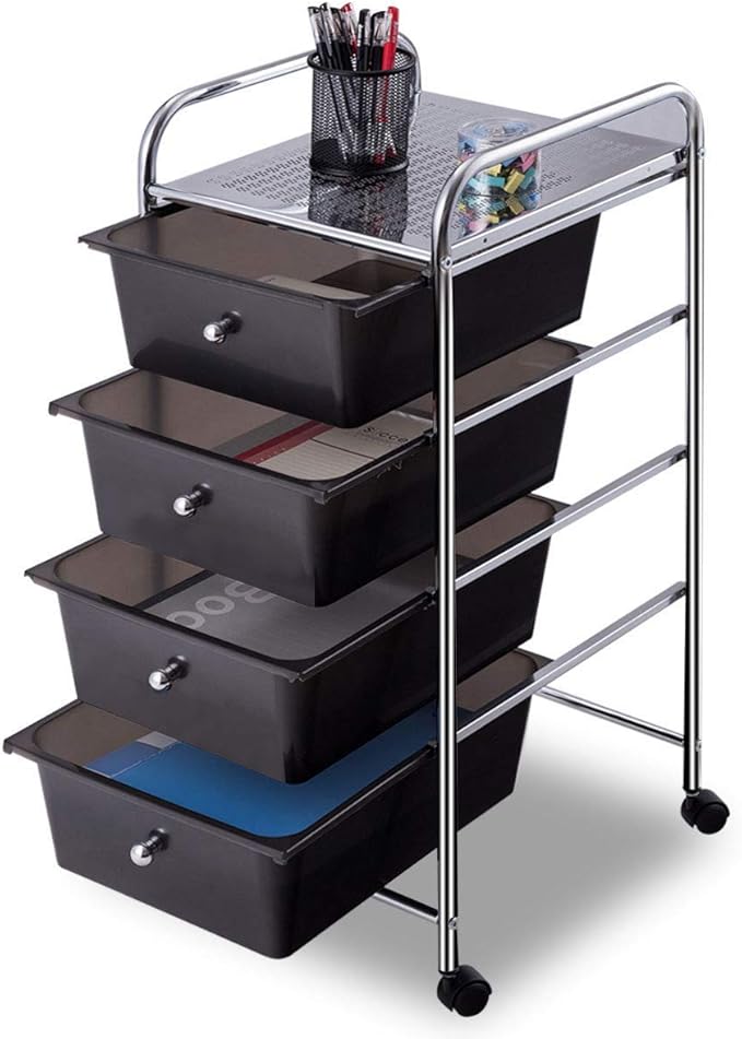 Giantex 4 Drawers Cart Storage Bin Organizer Rolling Storage Cart Metal Frame Plastic Drawers Flexible Wheels Home Office Scrapbook Supply & Paper Shelf
