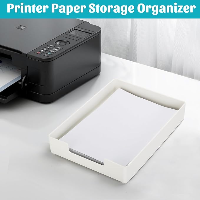 AZFUNN Letter-Size Tray Desk Letter Tray Paper Tray, Sturdy Heavy-Duty Plastic Printer Paper Tray, Single-Tier Stackable File Storage Organizer for Office Home (2, White)