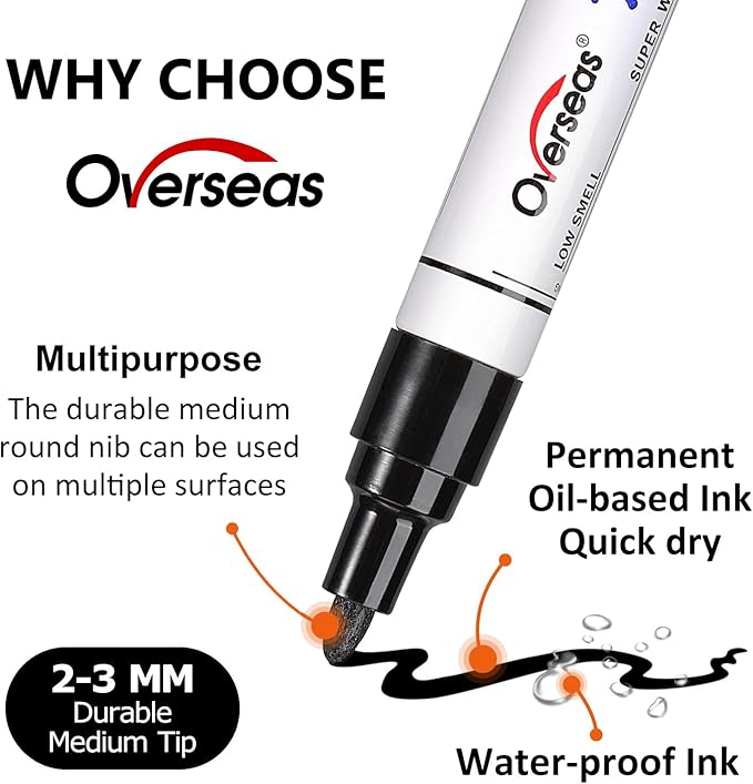 Overseas Blue Paint Marker Pens - 36 Pack Oil-Based Permanent Markers Set, Quick Drying, Waterproof, Medium Tip Paint Pens Bulk for Wood, Metal, Rock, Ceramic, Plastic, Canvas, Glass, Rubber