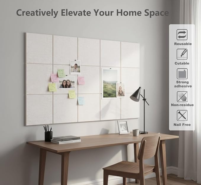 G Gamit Large Felt Wall Tiles Bulletin Board 59”x36”,Large Cork Board Alternative with 60 Pushpins,15 Pack Felt Pin Board with 112 Safe Removable Adhesive Tabs for Home Office School (Oatmeal)