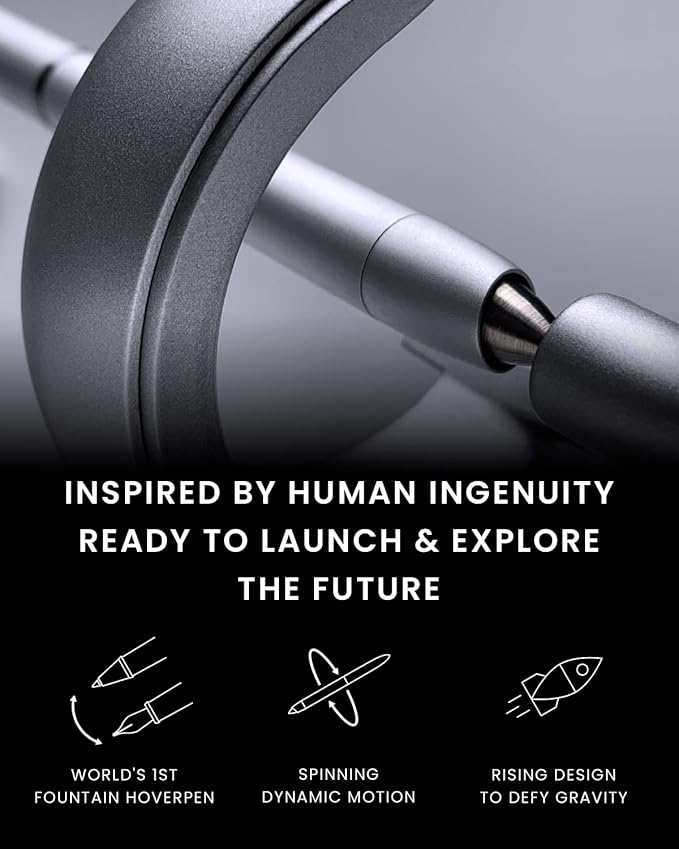 novium Hoverpen Future - Luxury Fountain Pen & Rollerball Pen All-In Gift Box, Schmidt Nib (Fine), Converter, Extra Refill, Aerospace Metal, Best Pen Gift Set for Men & Women (Frost Silver)