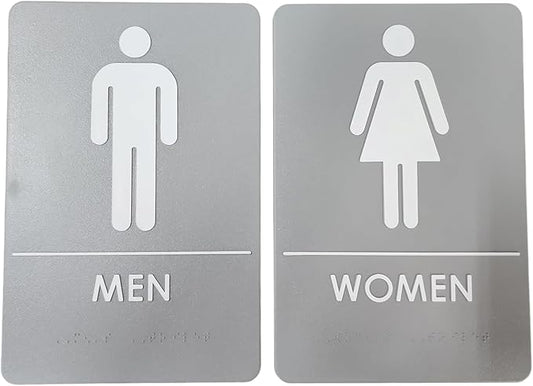 USA Made - Men's and Women's Restroom Signs ADA-Compliant Bathroom Door Signs for Offices, Businesses, and Restaurants, Black, Blue, Grey and Taupe/Tan Colors (Taupe/Tan)
