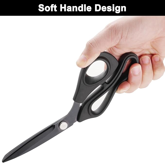 Zicolu 10 inch Black Office Scissors All Purpose, Sewing Scissors for Fabric Cutting, Sharp Titanium Coated Blade, Comfort Grip Soft Handles for Diy Craft, Paper, Art, School, Home