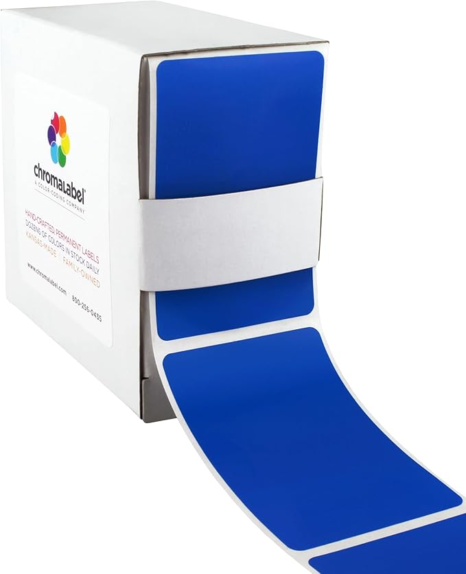ChromaLabel 2 x 3 inch Permanent Color Code Rectangle Labels, 250 Labels per Dispenser Box, Dark Blue