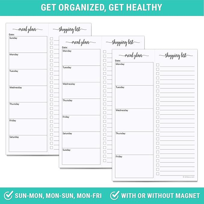 321Done Magnetic Meal Planning Pad, 5.5x8.5, Meal Plan Grocery List Combo, Made in USA, Weekly Menu Plan with Tear-Off Shopping List, Magnet to Stick to Fridge, 50 Perforated Pages, Sunday Start